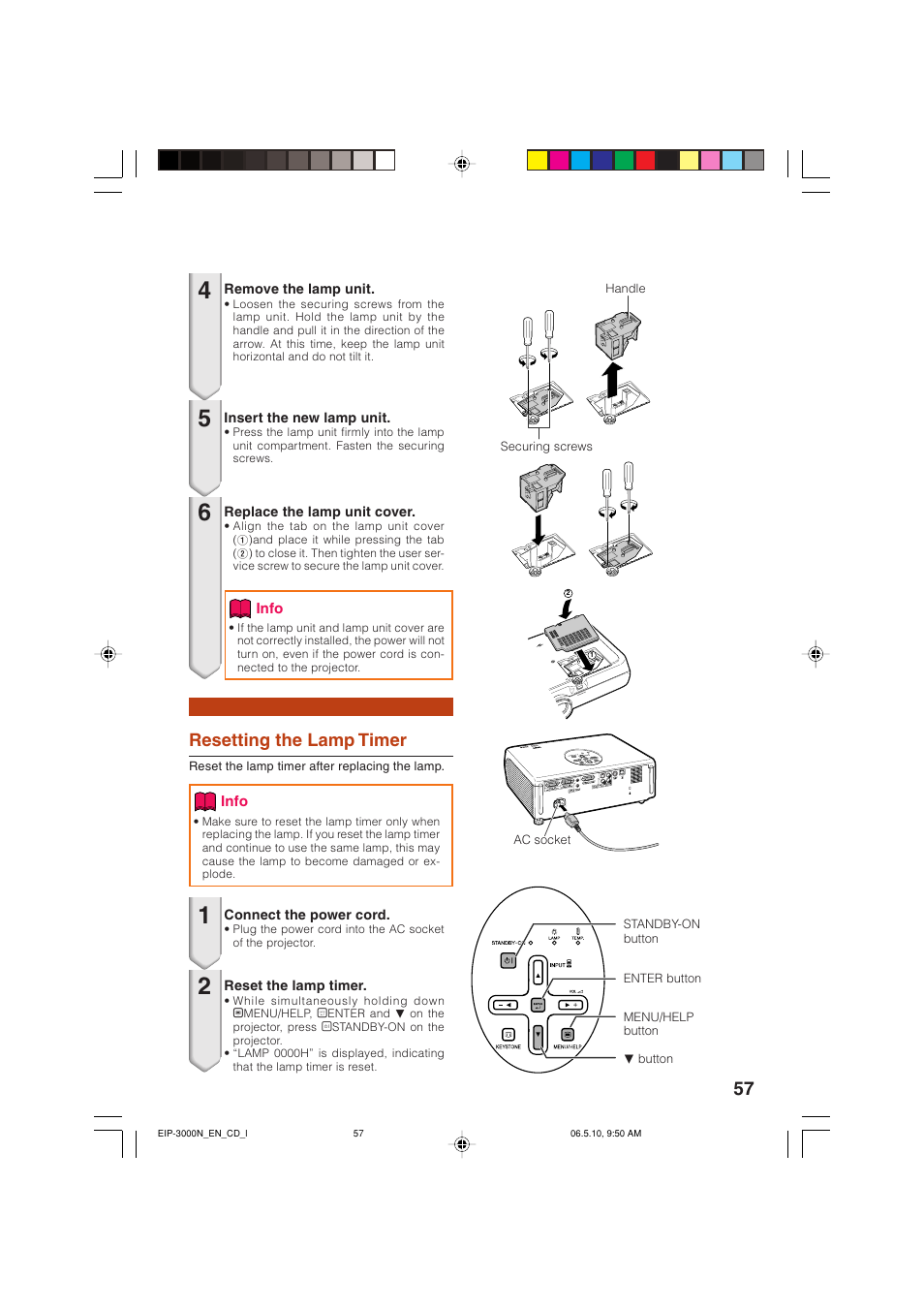 Resetting the lamp timer | Eiki EIP-3000N User Manual | Page 61 / 68