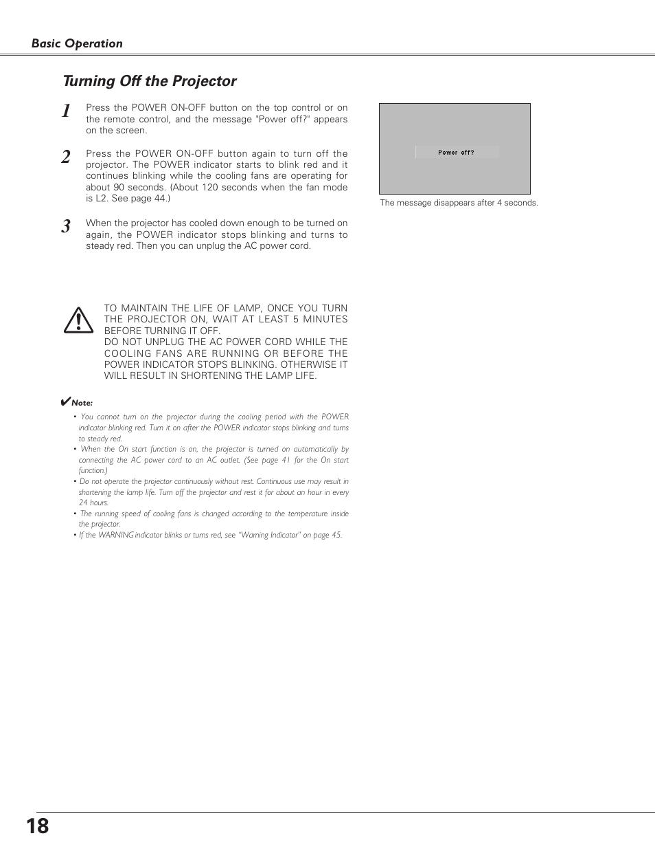 Turning off the projector | Eiki LC-SD15 User Manual | Page 18 / 60