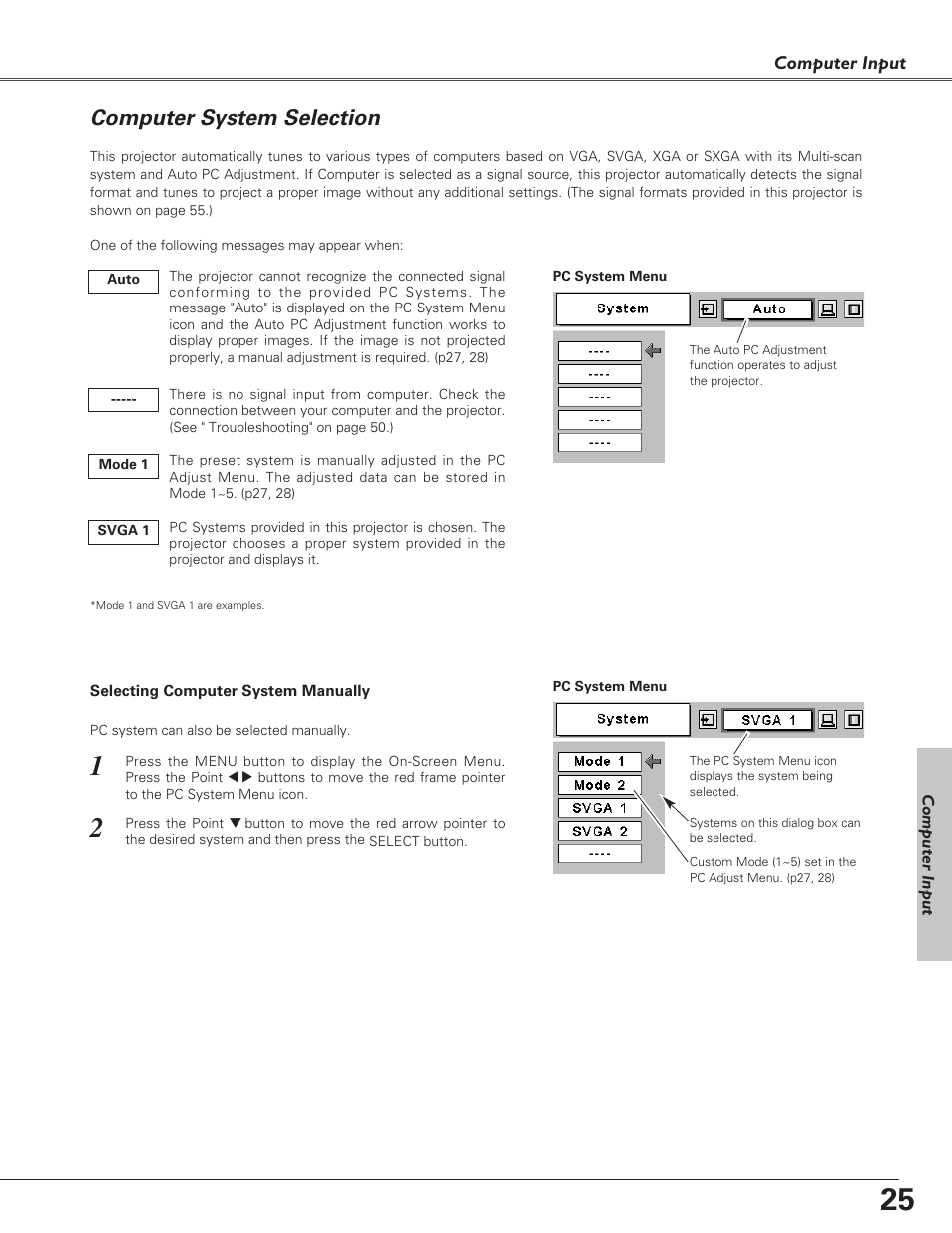 Computer system selection | Eiki LC-SD15 User Manual | Page 25 / 60