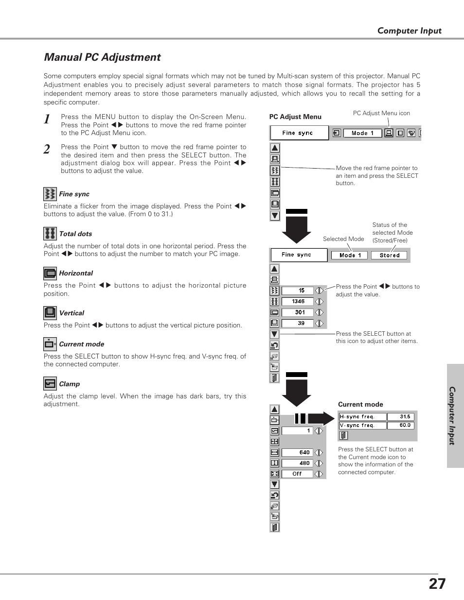 Manual pc adjustment | Eiki LC-SD15 User Manual | Page 27 / 60
