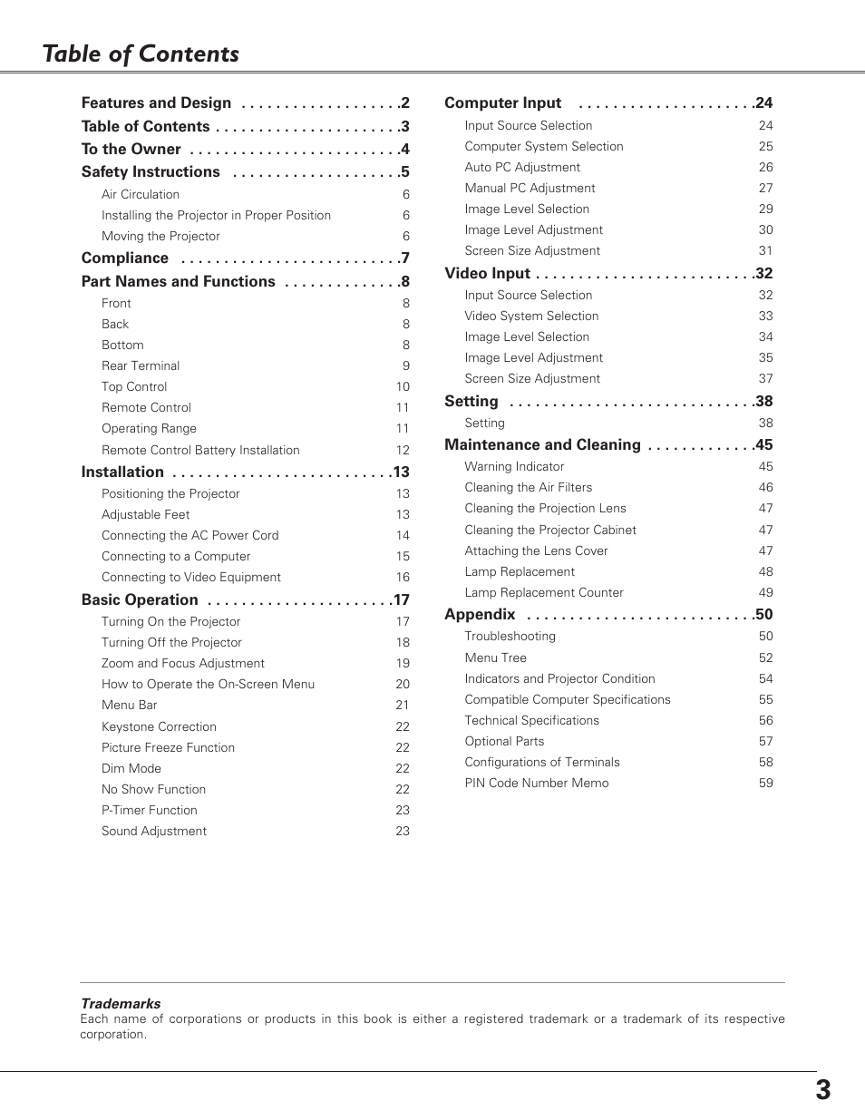 Eiki LC-SD15 User Manual | Page 3 / 60