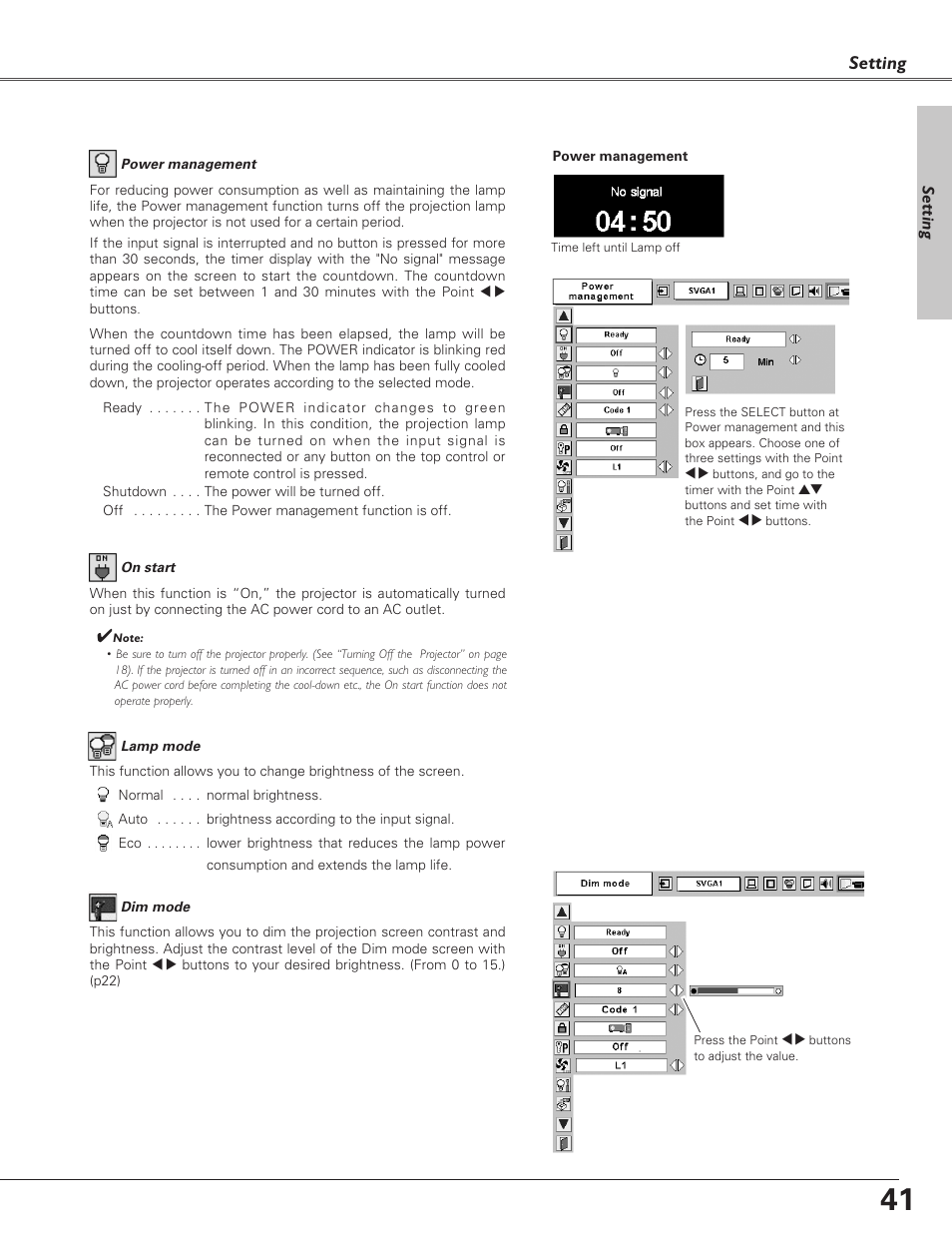 Setting | Eiki LC-SD15 User Manual | Page 41 / 60