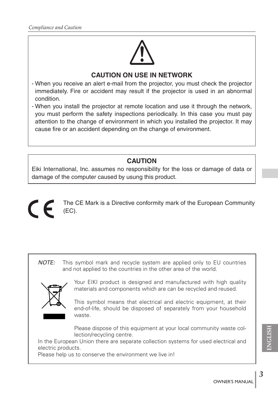 Eiki PJNET-300 User Manual | Page 3 / 86