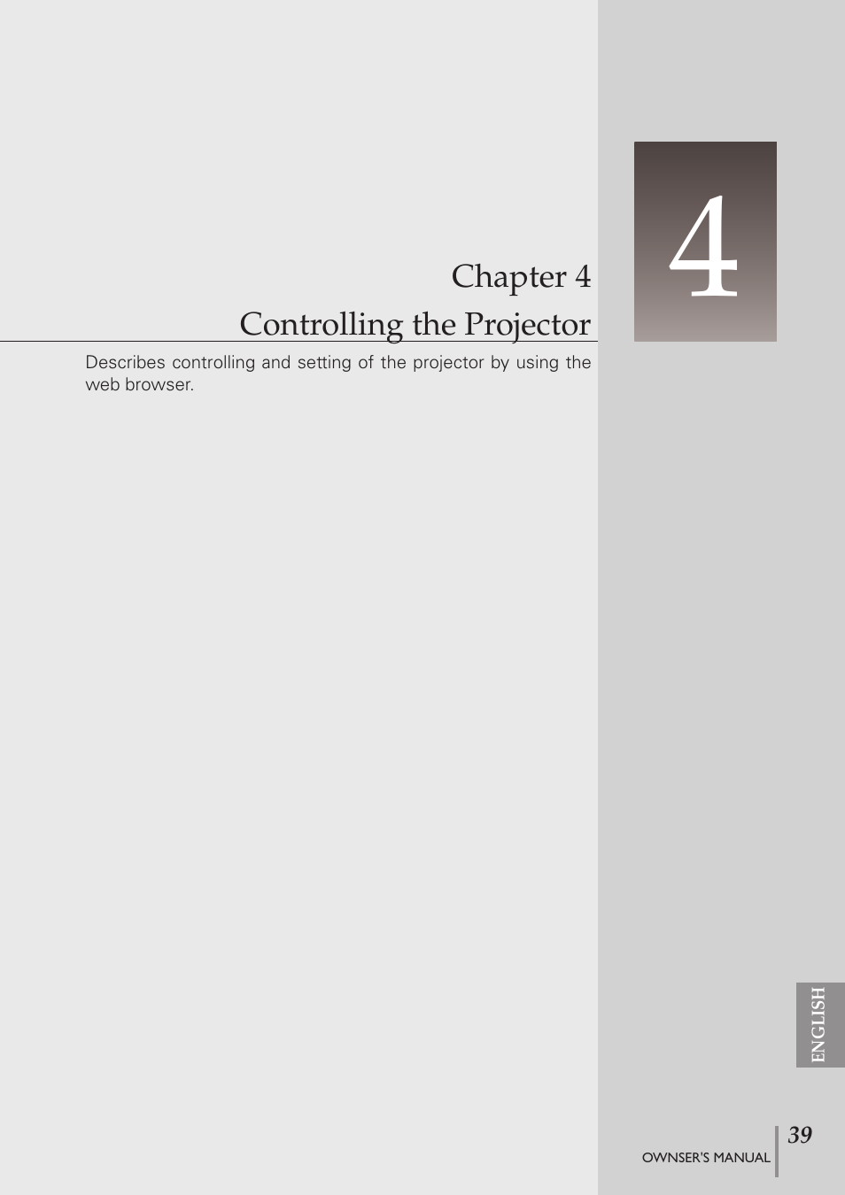 Chapter 4 controlling the projector | Eiki PJNET-300 User Manual | Page 39 / 86