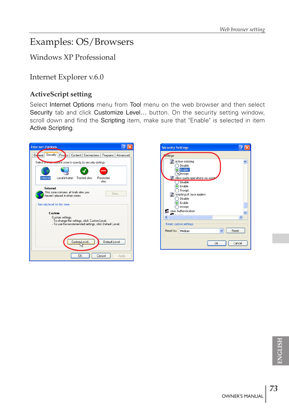Examples: os/browsers | Eiki PJNET-300 User Manual | Page 73 / 86