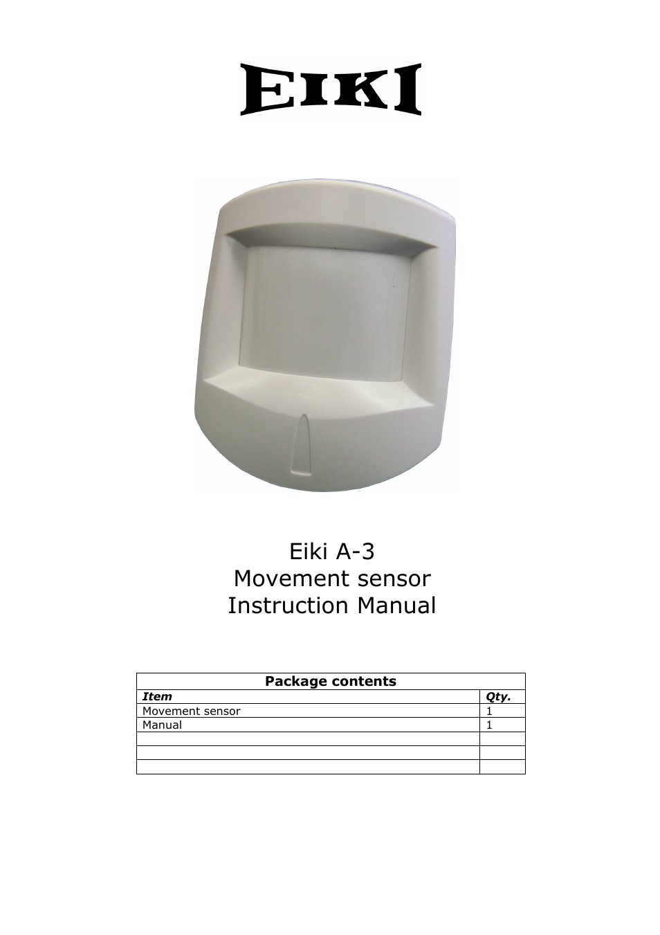 Eiki Movement Sensor A-3 User Manual | 4 pages