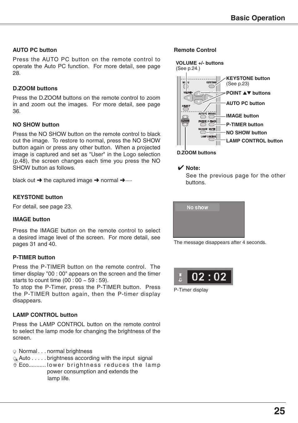 Basic operation | Eiki XGA Diamond Series LC-XD25 User Manual | Page 25 / 75