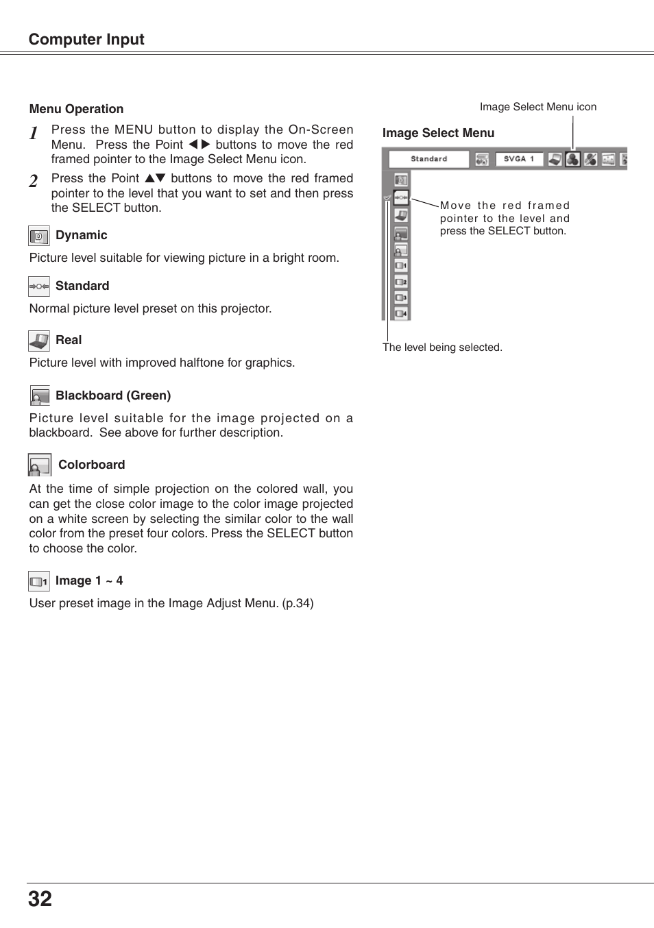 Computer input | Eiki XGA Diamond Series LC-XD25 User Manual | Page 32 / 75