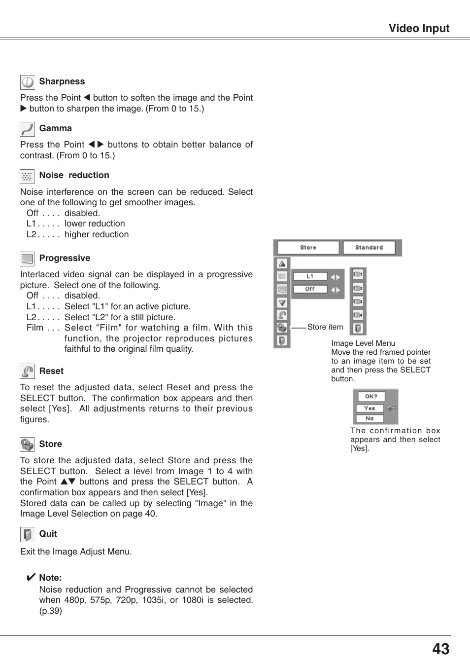Video input | Eiki XGA Diamond Series LC-XD25 User Manual | Page 43 / 75