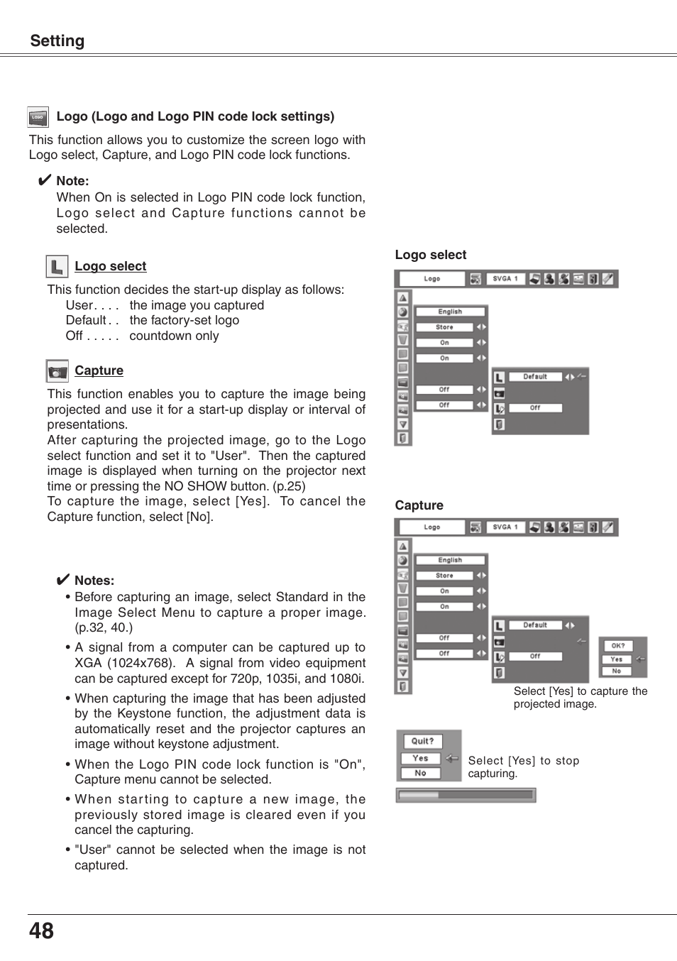 Setting | Eiki XGA Diamond Series LC-XD25 User Manual | Page 48 / 75