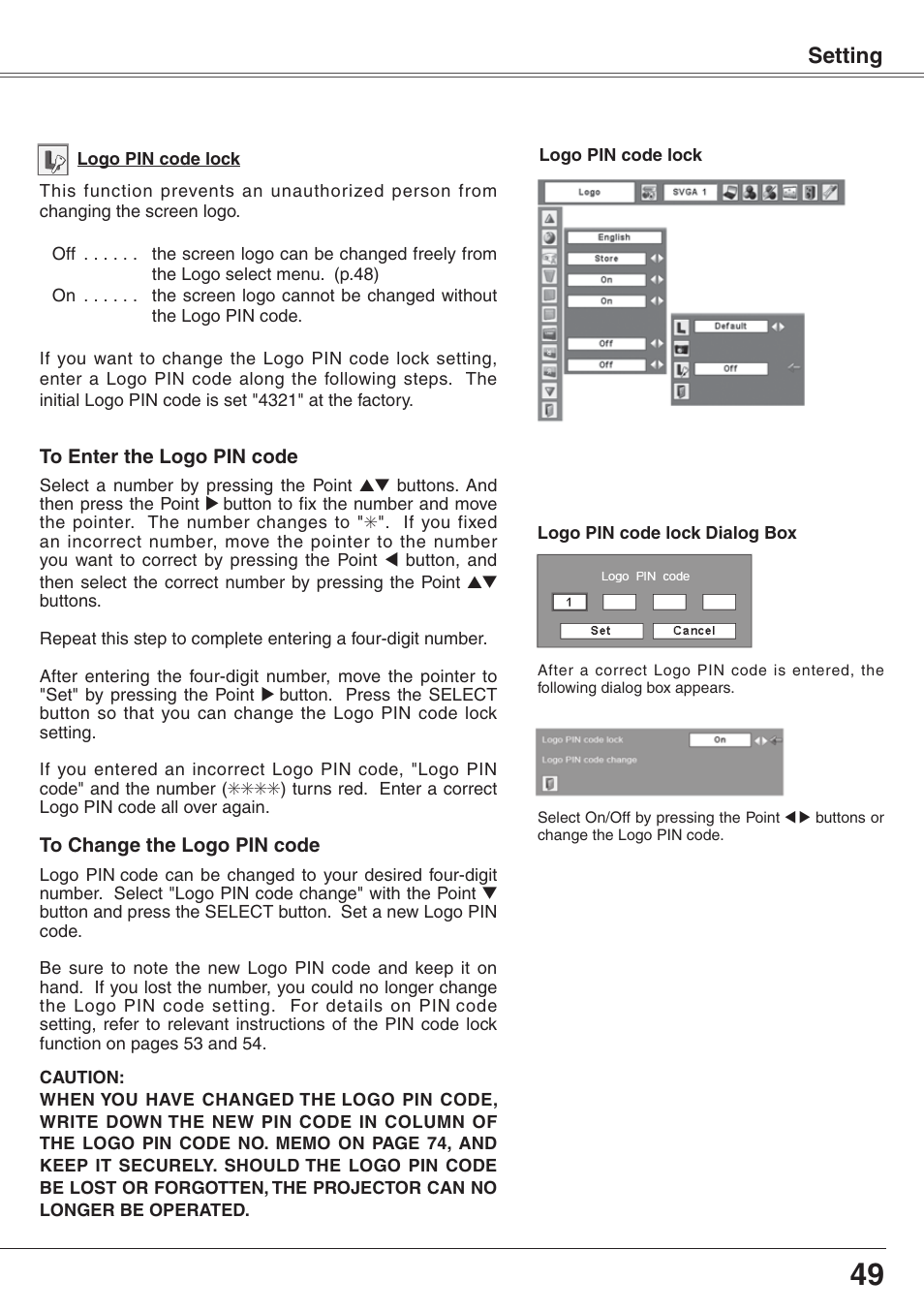 Setting | Eiki XGA Diamond Series LC-XD25 User Manual | Page 49 / 75