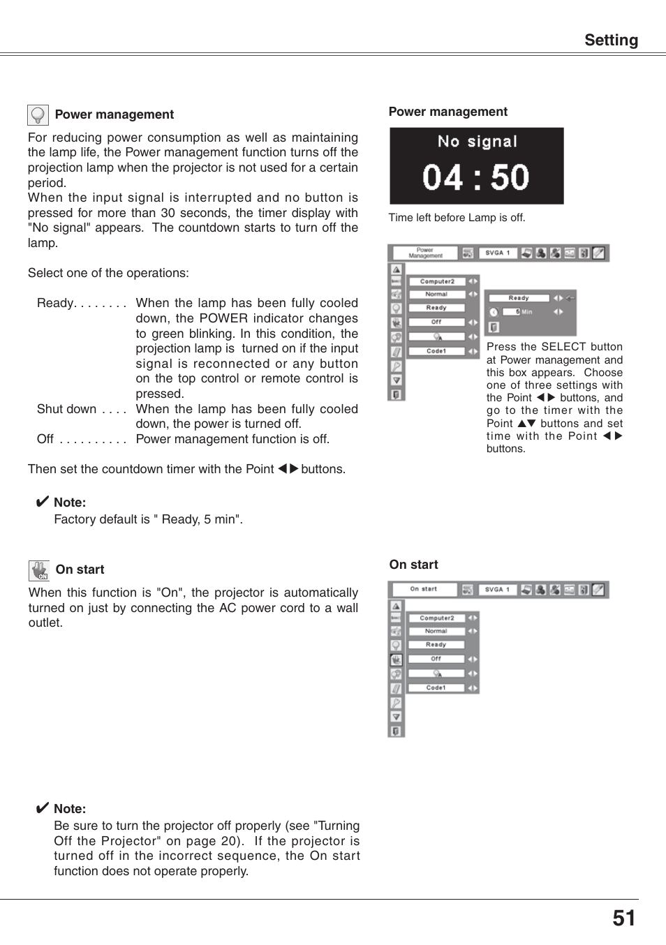Setting | Eiki XGA Diamond Series LC-XD25 User Manual | Page 51 / 75