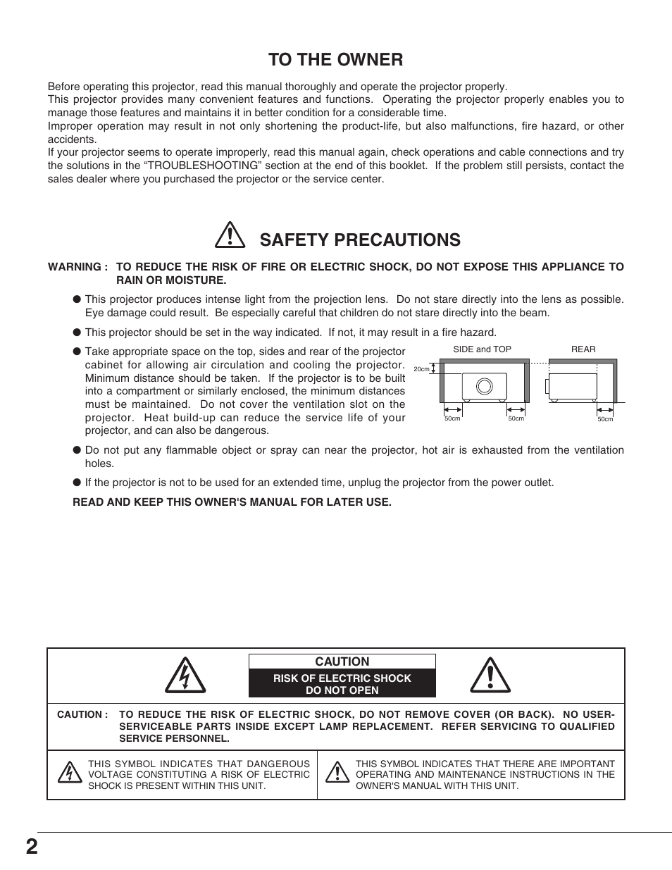 Safety precautions | Eiki LC-SM4 User Manual | Page 2 / 44