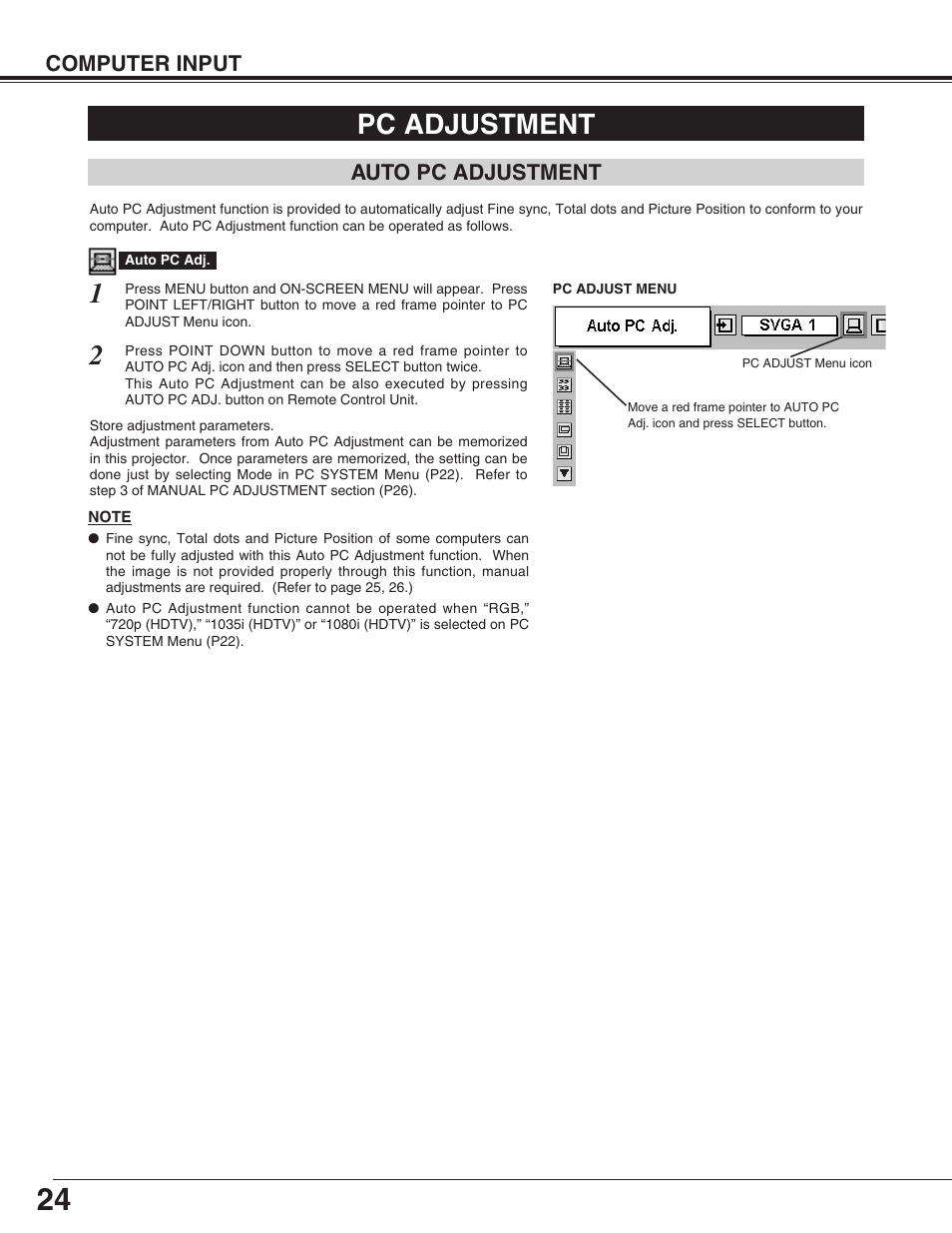Pc adjustment | Eiki LC-SM4 User Manual | Page 24 / 44