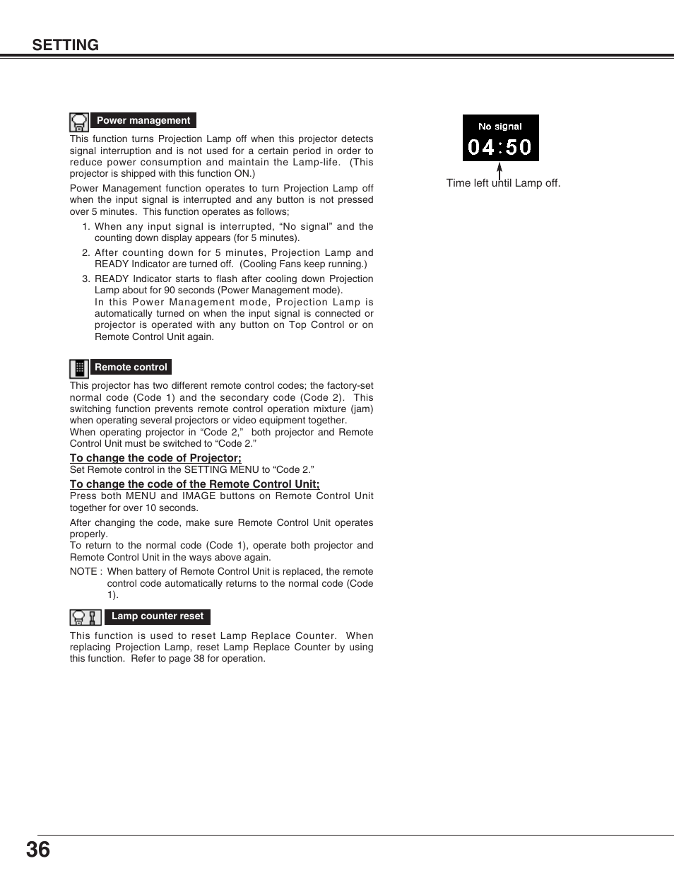 Setting | Eiki LC-SM4 User Manual | Page 36 / 44