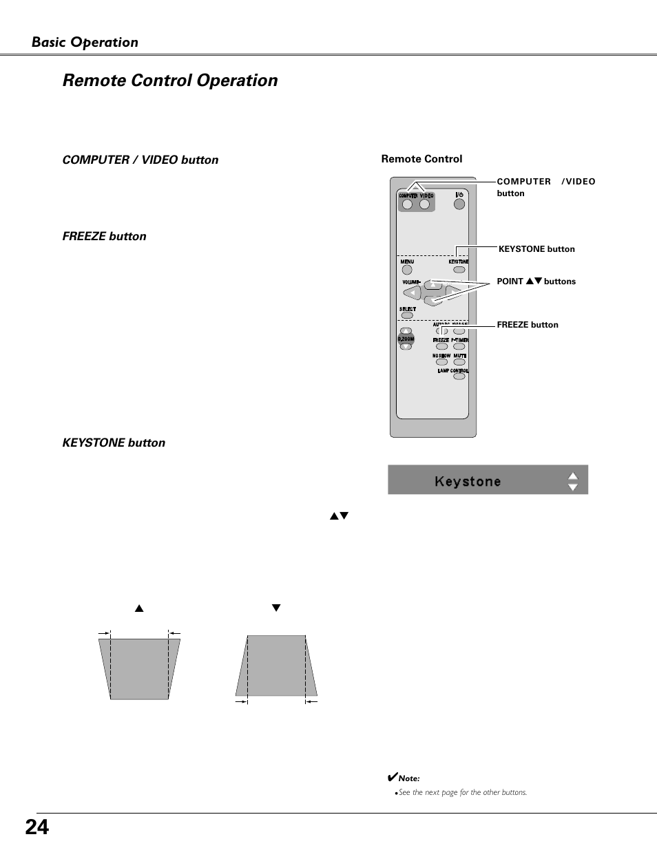 Remote control operation, Basic operation | Eiki MODEL LC-XB40 User Manual | Page 24 / 66