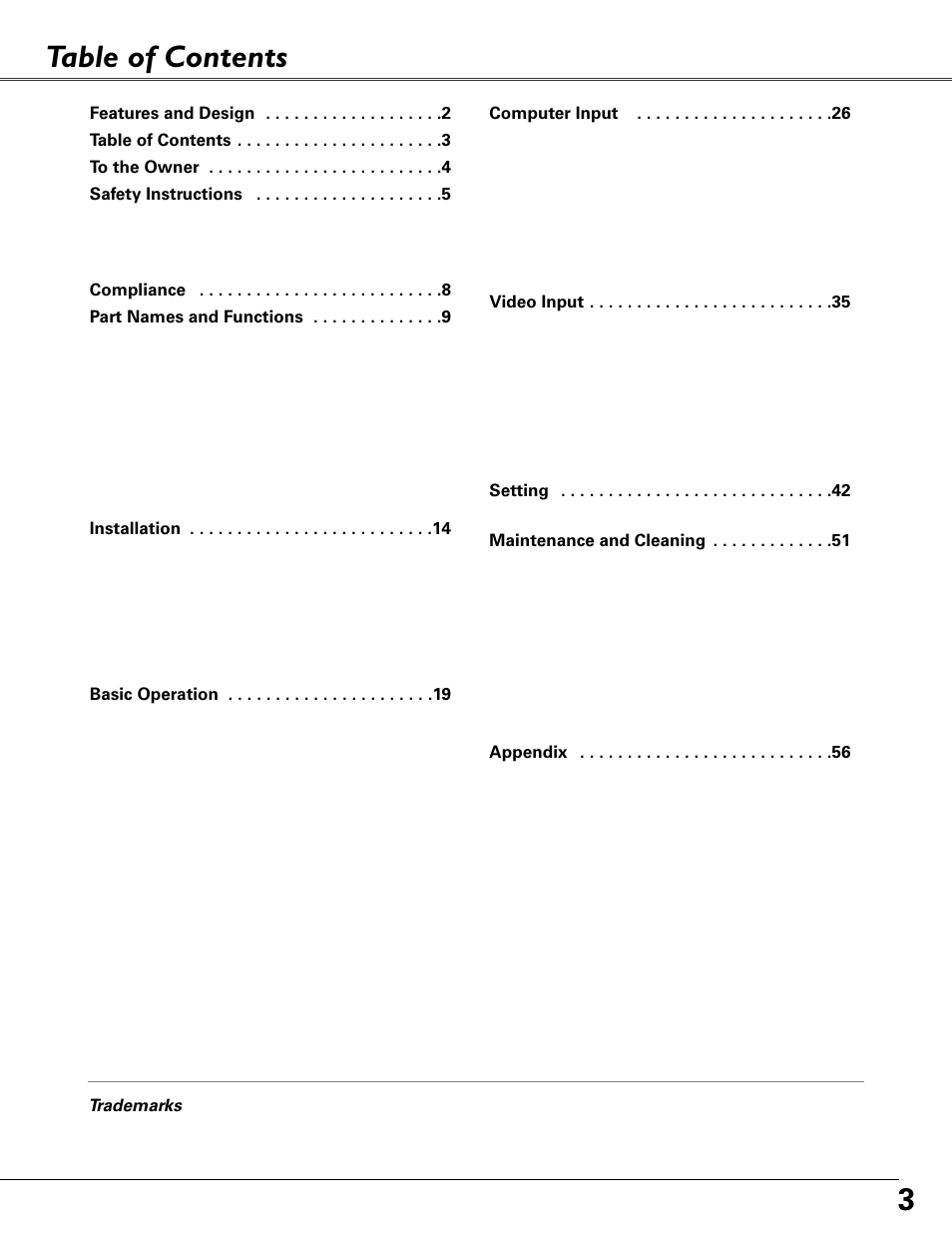 Eiki MODEL LC-XB40 User Manual | Page 3 / 66