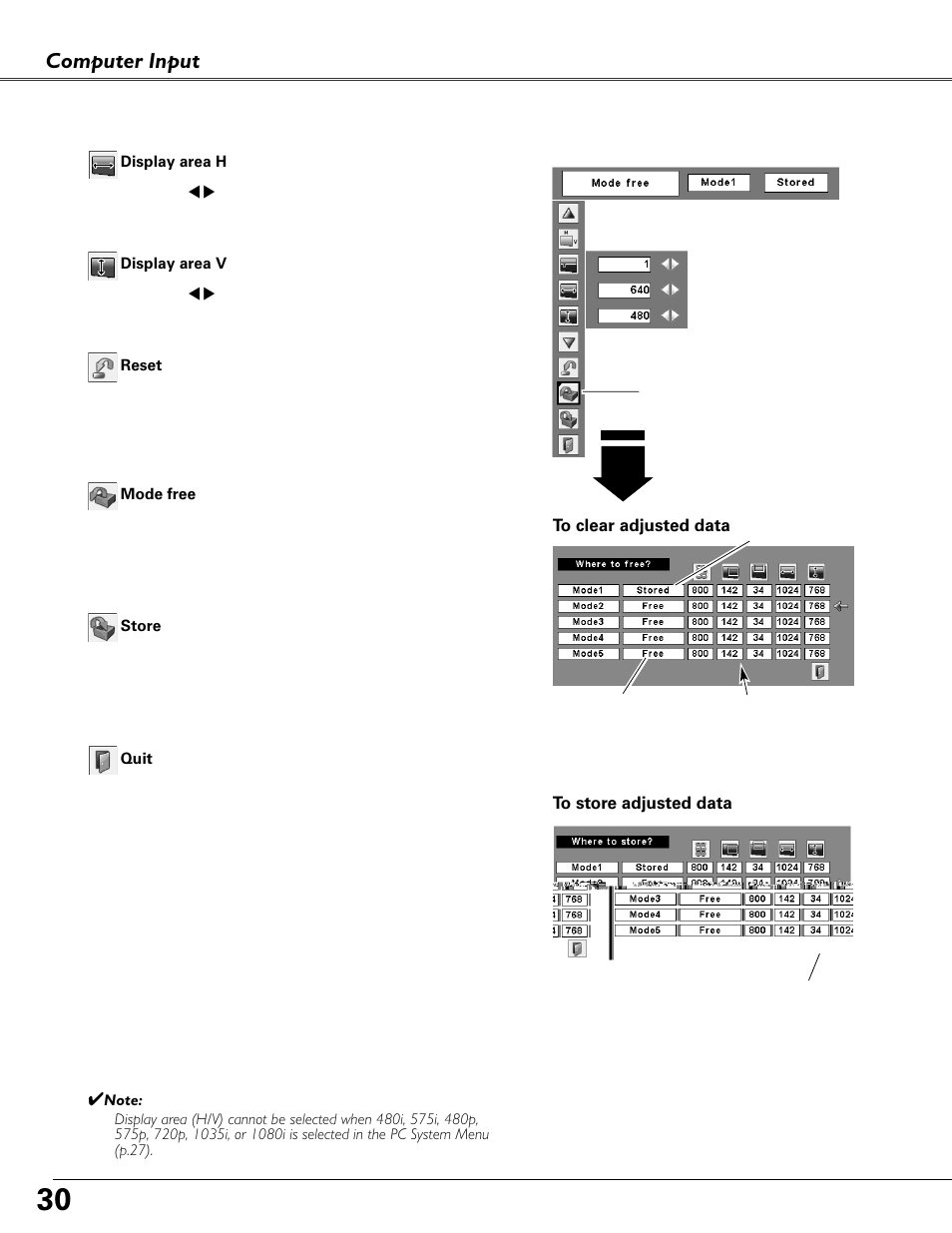 Computer input | Eiki MODEL LC-XB40 User Manual | Page 30 / 66