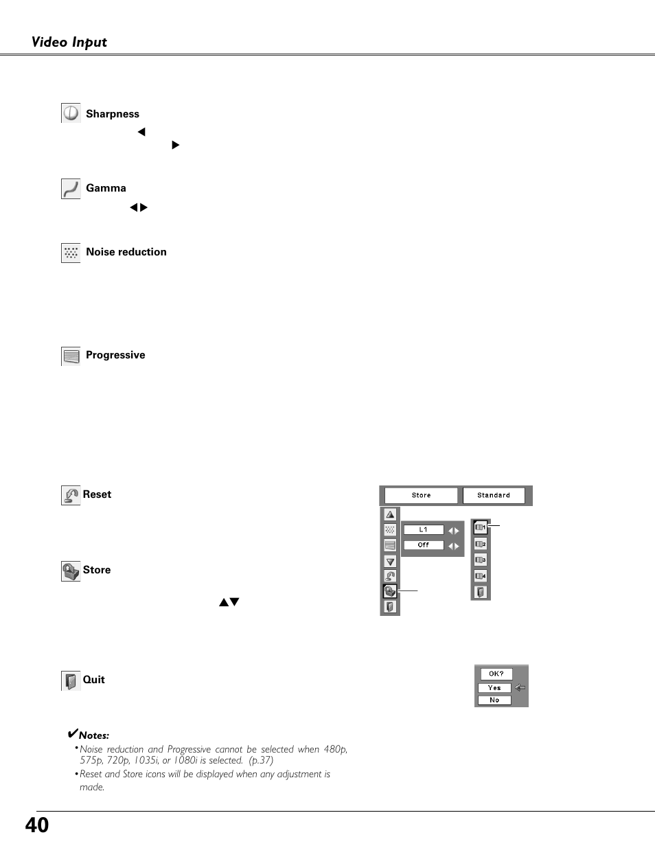 Video input | Eiki MODEL LC-XB40 User Manual | Page 40 / 66