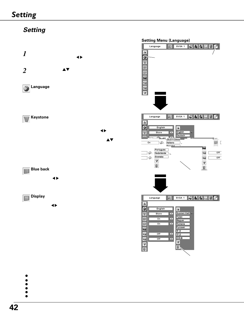 Setting | Eiki MODEL LC-XB40 User Manual | Page 42 / 66