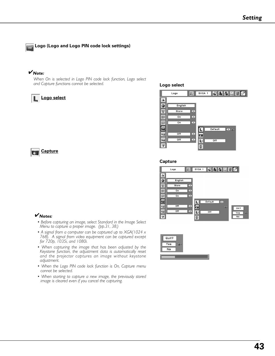 Setting | Eiki MODEL LC-XB40 User Manual | Page 43 / 66