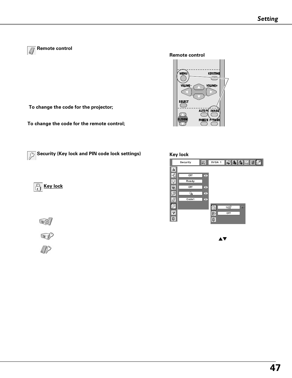 Setting | Eiki MODEL LC-XB40 User Manual | Page 47 / 66