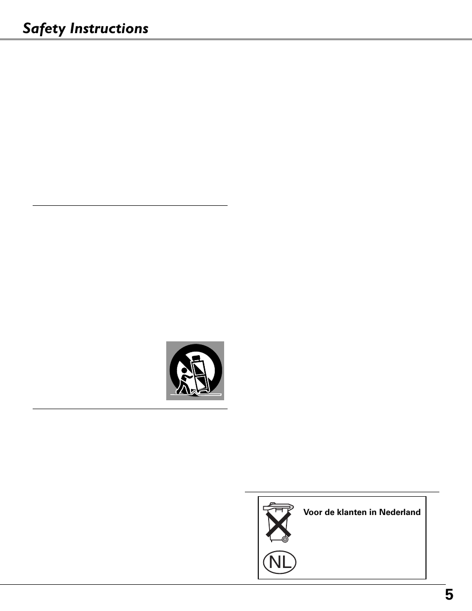 Safety instructions, 5safety instructions | Eiki MODEL LC-XB40 User Manual | Page 5 / 66
