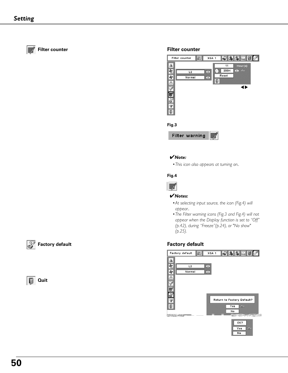 Setting | Eiki MODEL LC-XB40 User Manual | Page 50 / 66