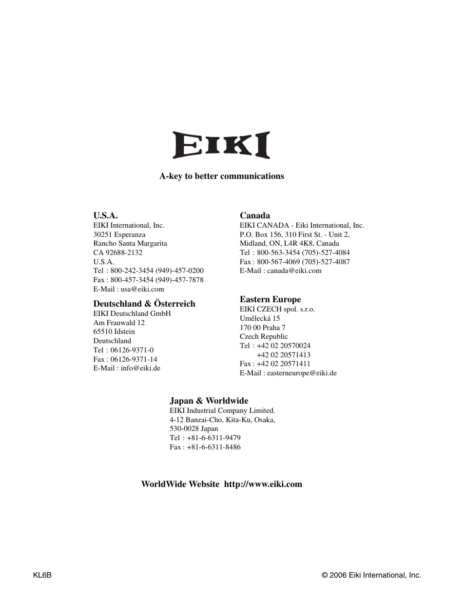 Eiki MODEL LC-XB40 User Manual | Page 66 / 66