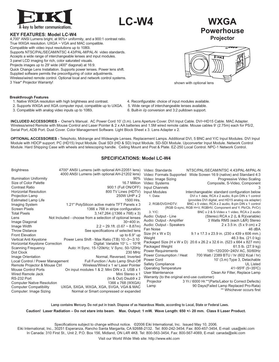 Eiki LC-W4 User Manual | 1 page