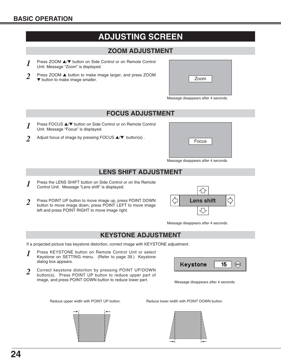 Adjusting screen | Eiki LC-XT4U/E User Manual | Page 24 / 56