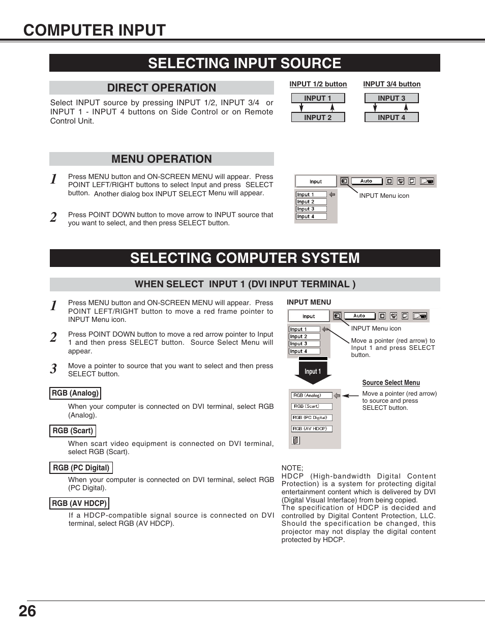 26 computer input, Selecting computer system, 3selecting input source | Eiki LC-XT4U/E User Manual | Page 26 / 56