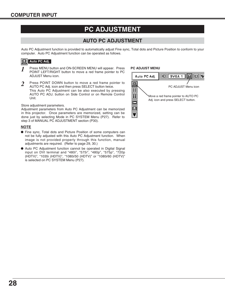 Pc adjustment | Eiki LC-XT4U/E User Manual | Page 28 / 56