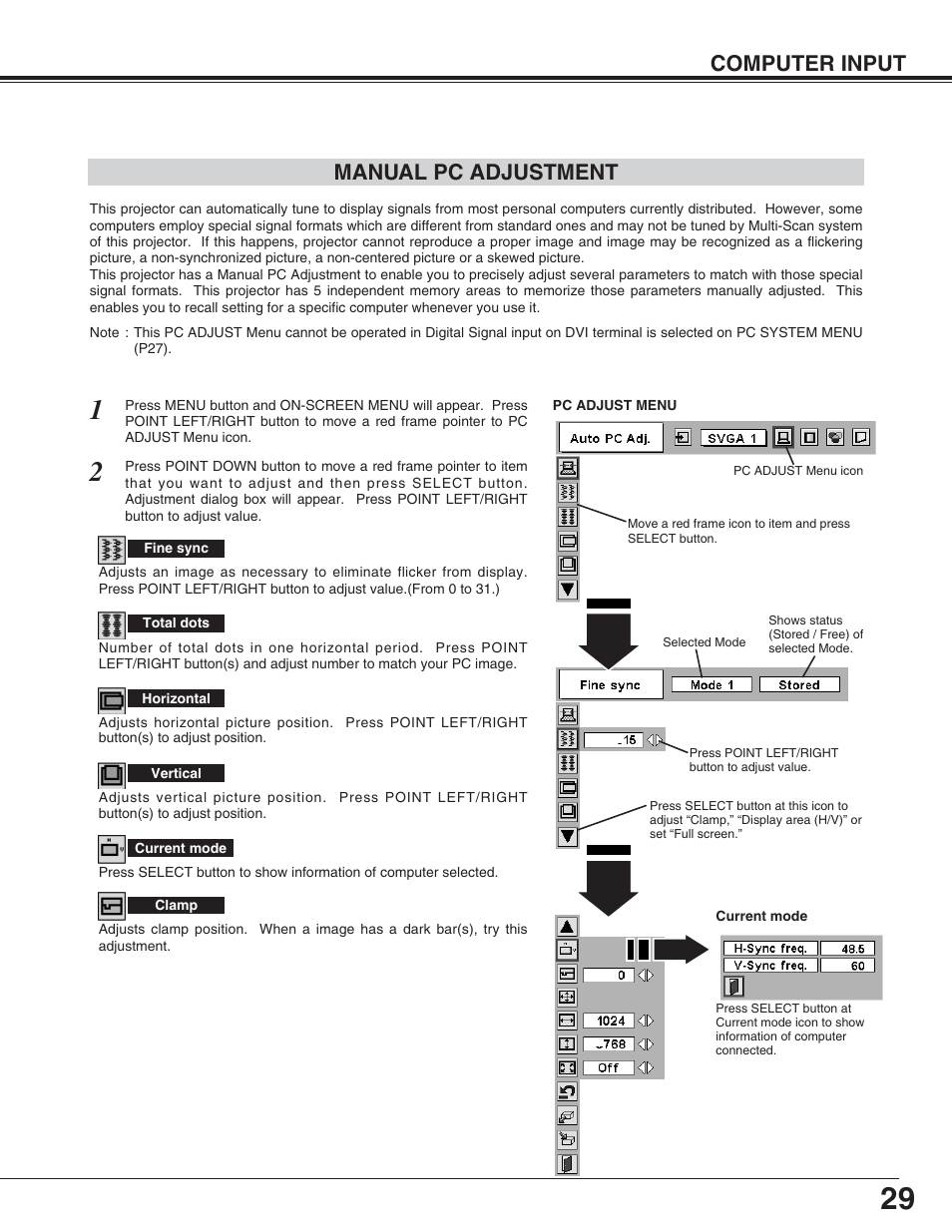 Computer input manual pc adjustment | Eiki LC-XT4U/E User Manual | Page 29 / 56