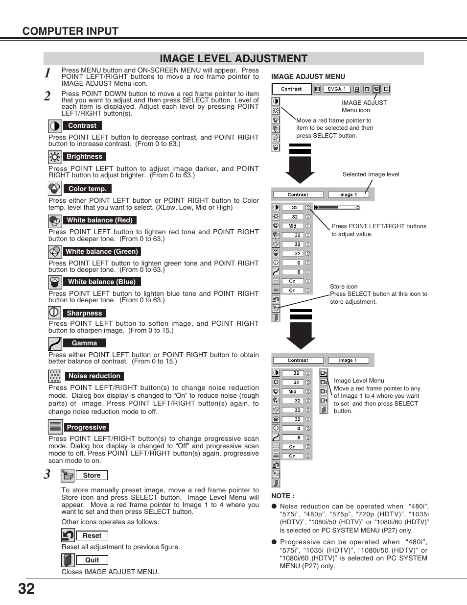 Computer input, Image level adjustment | Eiki LC-XT4U/E User Manual | Page 32 / 56