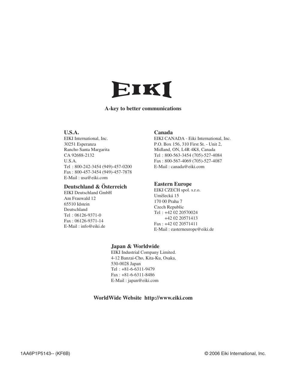Eiki LC-XT4U/E User Manual | Page 56 / 56
