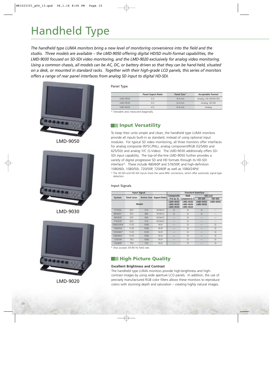 Handheld type, Input versatility, High picture quality | Ergotron LUMA User Manual | Page 10 / 20