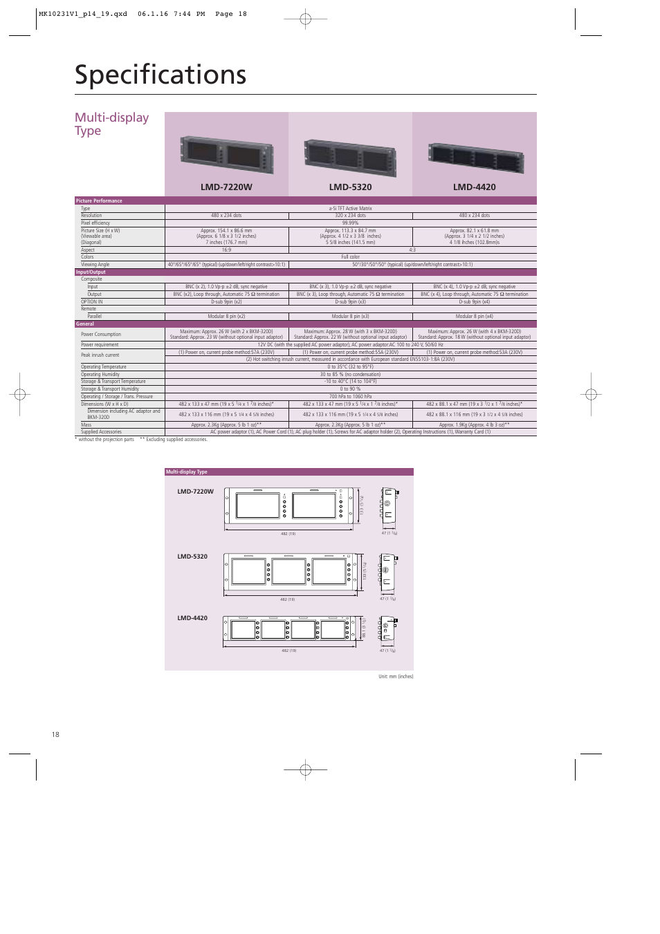 Specifications, Multi-display type | Ergotron LUMA User Manual | Page 18 / 20