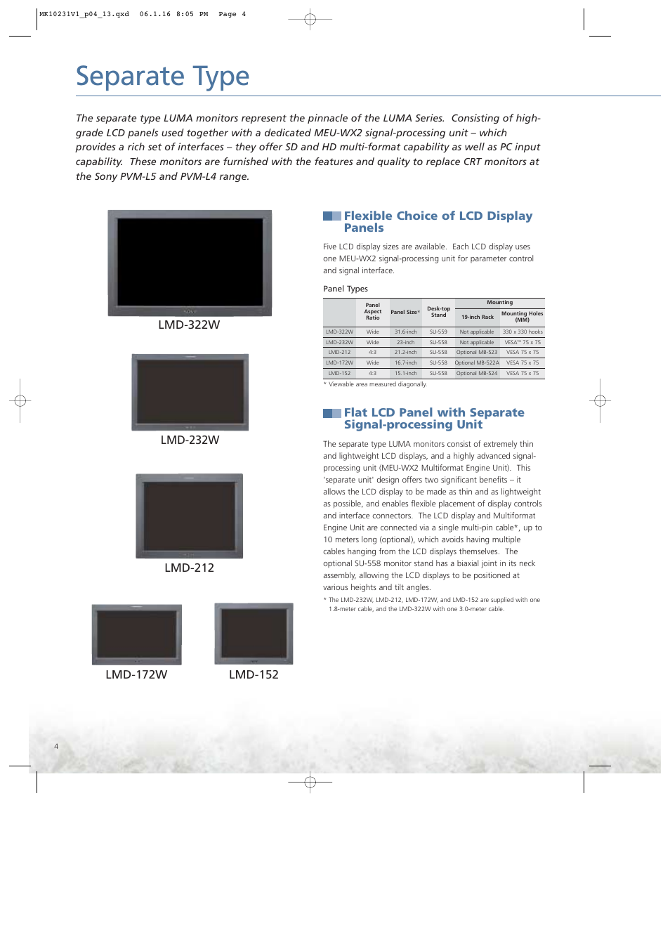 Separate type, Flexible choice of lcd display panels | Ergotron LUMA User Manual | Page 4 / 20