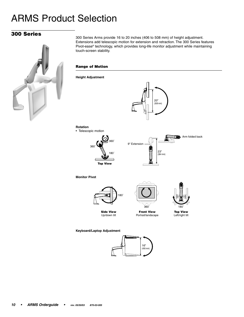 Arms product selection, 300 series | Ergotron 870-03-005 User Manual | Page 10 / 68