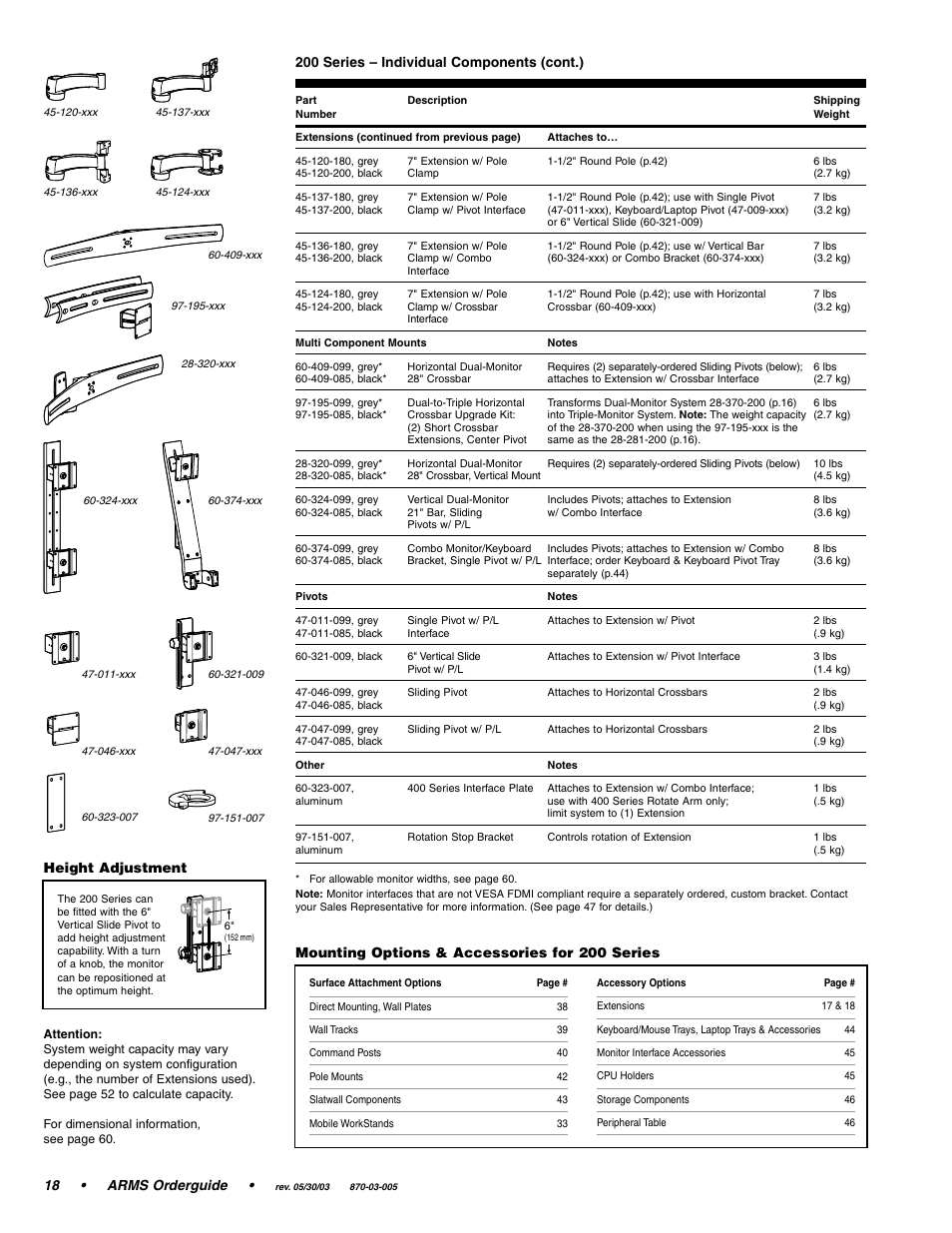 18 • arms orderguide, Mounting options & accessories for 200 series | Ergotron 870-03-005 User Manual | Page 18 / 68