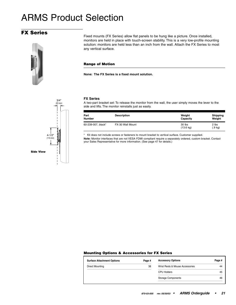 Arms product selection, Fx series | Ergotron 870-03-005 User Manual | Page 21 / 68