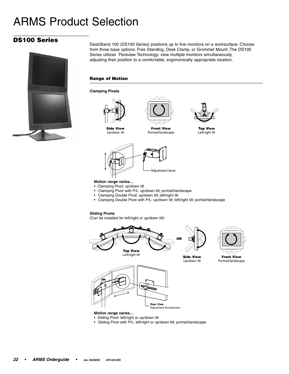 Arms product selection, Ds100 series | Ergotron 870-03-005 User Manual | Page 22 / 68