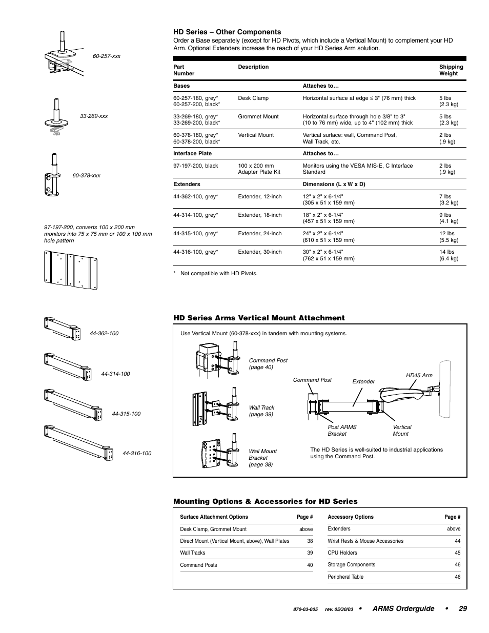 Arms orderguide • 29 hd series – other components | Ergotron 870-03-005 User Manual | Page 29 / 68