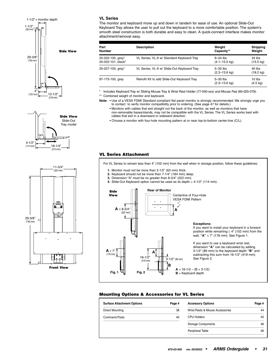 Arms orderguide • 31 vl series | Ergotron 870-03-005 User Manual | Page 31 / 68