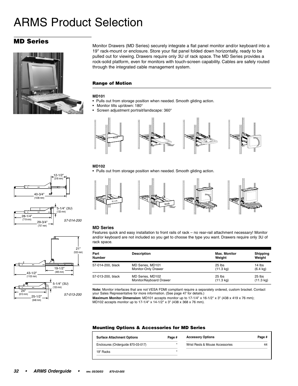 Arms product selection, Md series | Ergotron 870-03-005 User Manual | Page 32 / 68