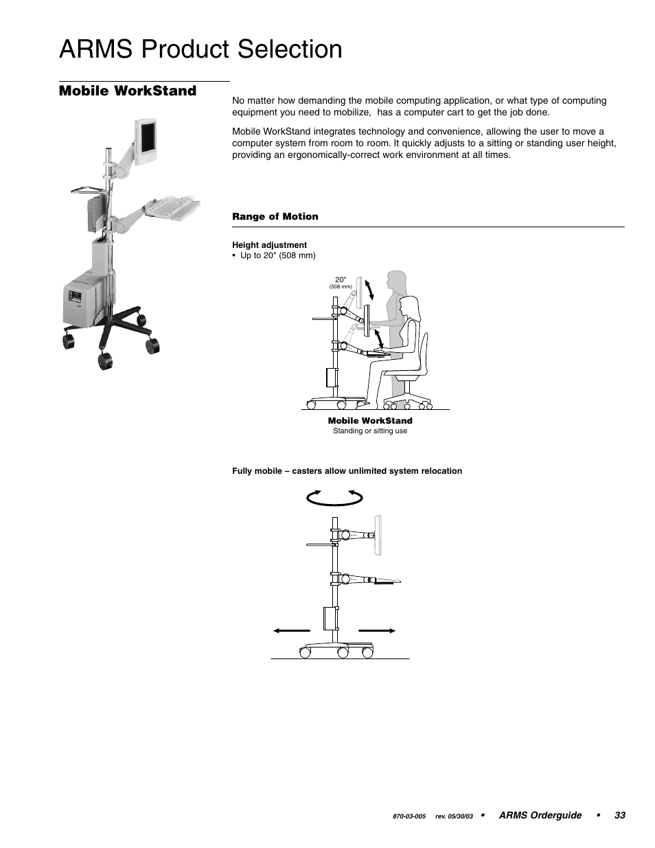 Arms product selection, Mobile workstand | Ergotron 870-03-005 User Manual | Page 33 / 68