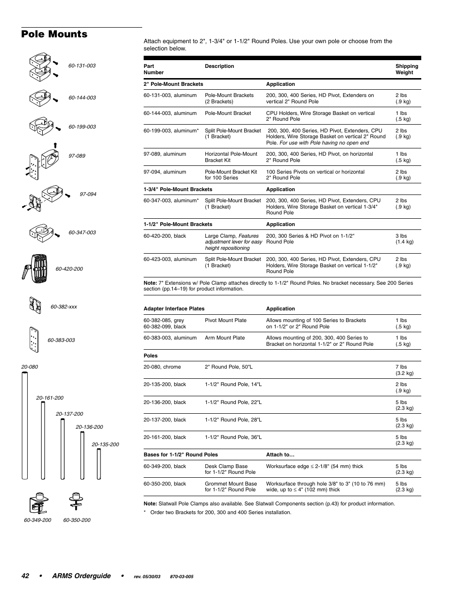 Pole mounts, 42 • arms orderguide | Ergotron 870-03-005 User Manual | Page 42 / 68