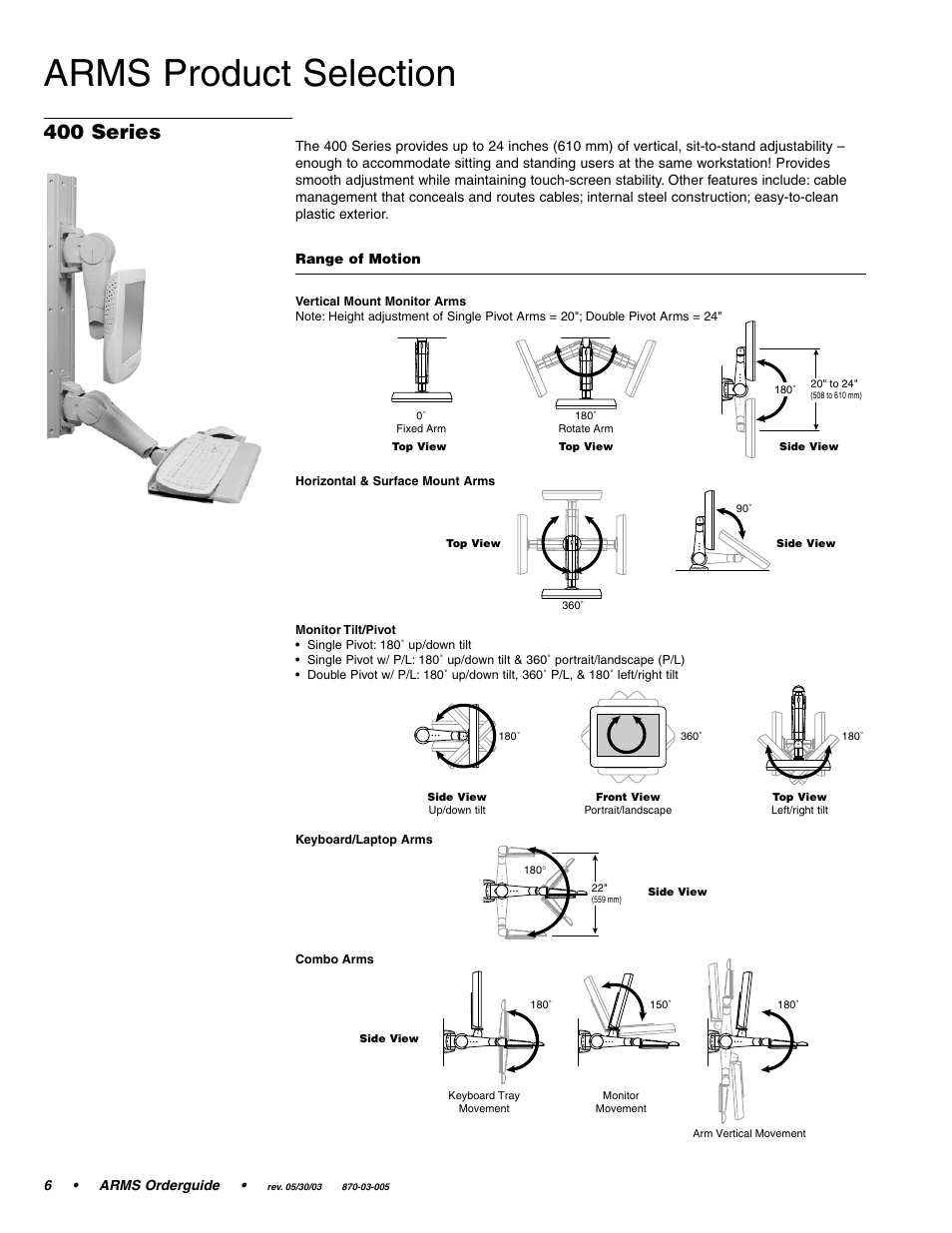 Arms product selection, 400 series | Ergotron 870-03-005 User Manual | Page 6 / 68