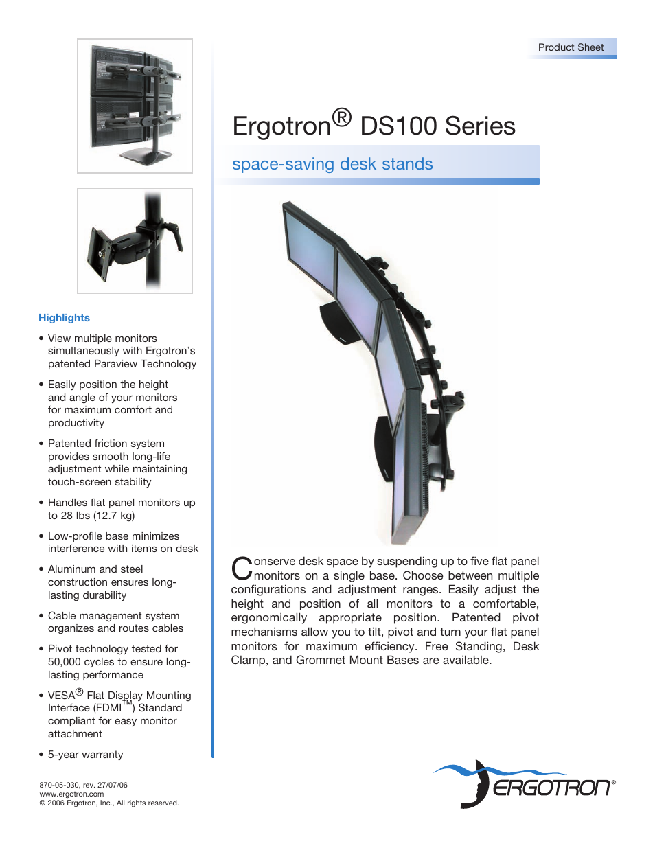 Ergotron DS100 Series User Manual | 2 pages